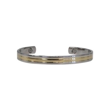 Bracelet en cuivre avec aimants, en forme de jonc plat finition 2 métaux