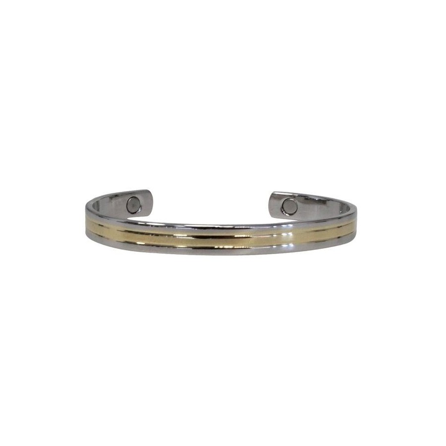 Bracelet en cuivre avec aimants, en forme de jonc plat finition 2 métaux