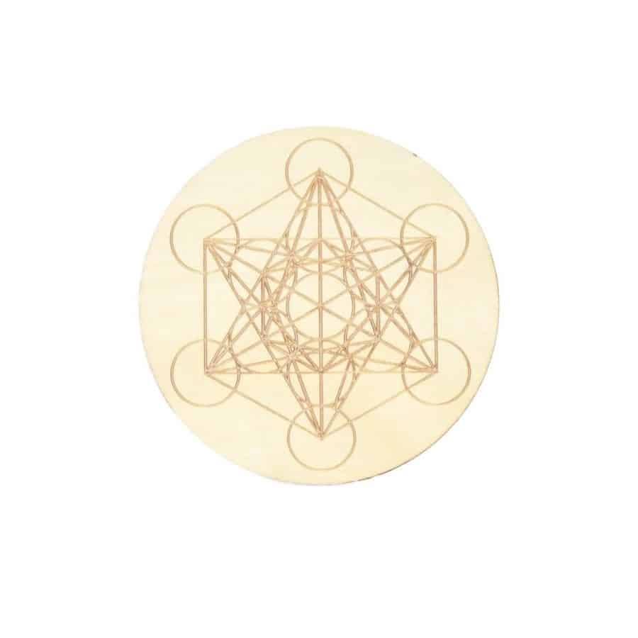 Socle de rechargement en bois Cube de Métatron gravé 10 cm