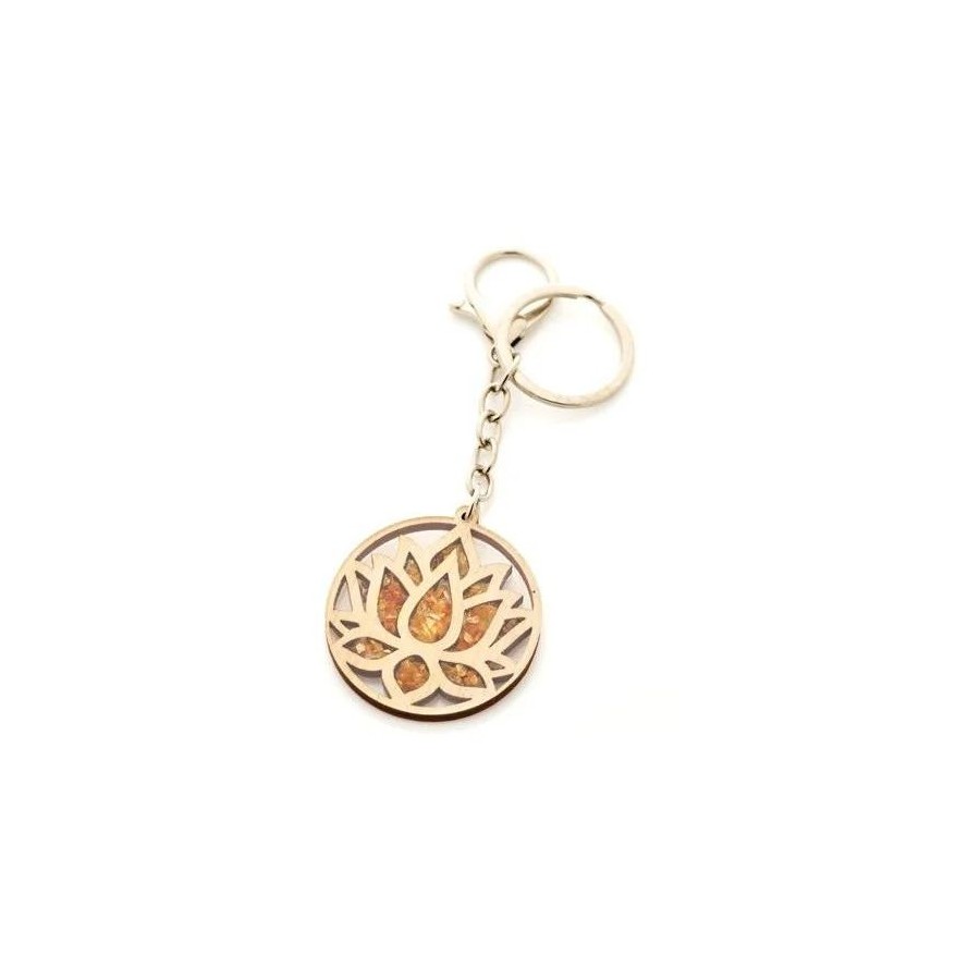 Porte clés lotus avec ambre Porte clés lotus avec ambre