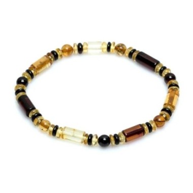 Bracelet avec ambre multicolore de la mer Baltique cylindrique,