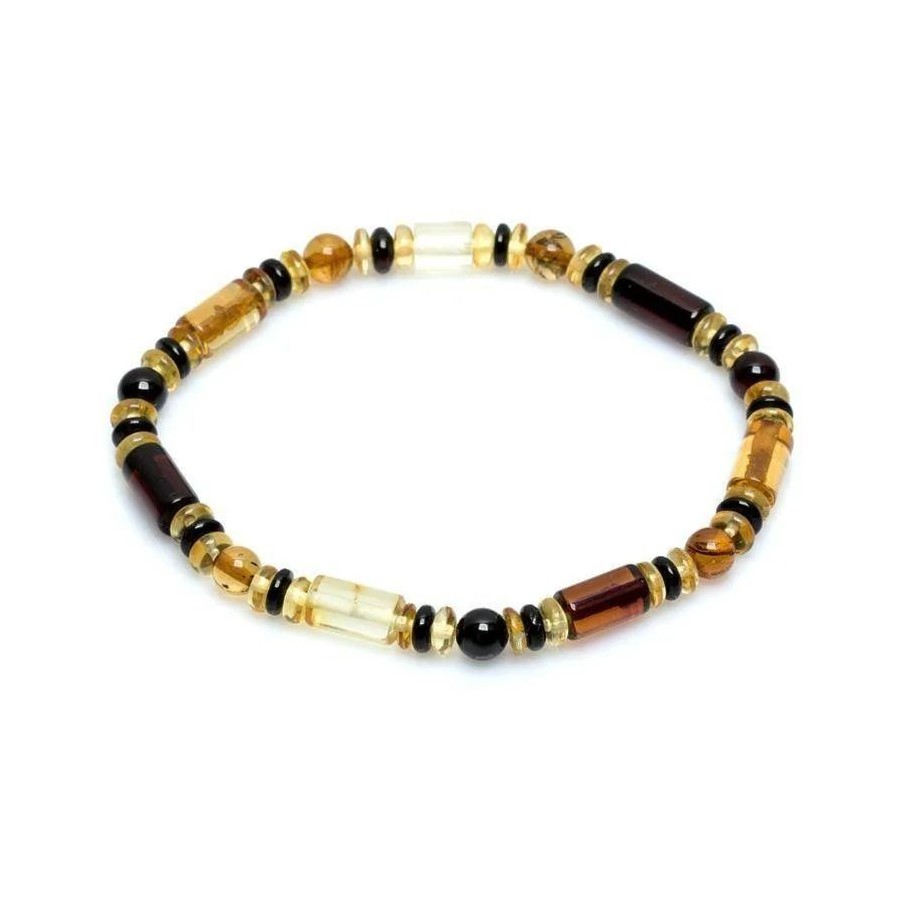 Bracelet avec ambre multicolore de la mer Baltique cylindrique,