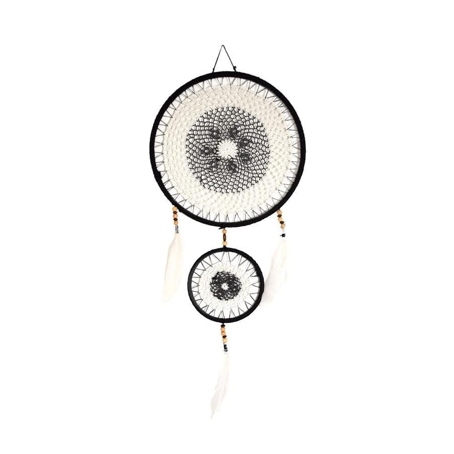 Attrape-rêves Plumes Noir et Blanc 30 cm