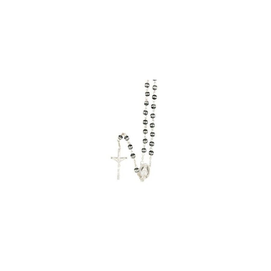 Chapelet grains œil de chat noirs 7 mm, Chapelet grains œil de chat noirs 7 mm,