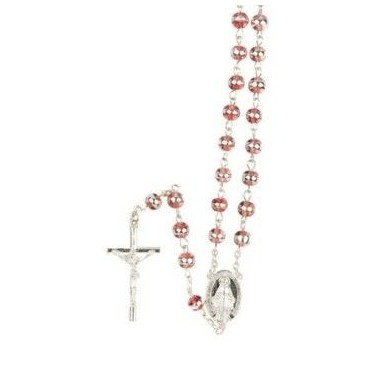 Chapelet grains œil de chat roses 7 mm,