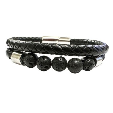 Bracelet 2 rangs de cuir et LAVE