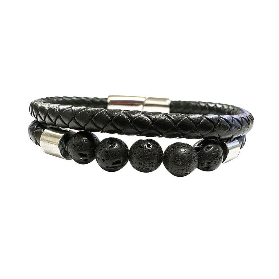 Bracelet 2 rangs de cuir et LAVE Bracelet 2 rangs de cuir et LAVE