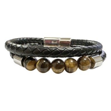 Bracelet 2 rangs de cuir et OEIL DE TIGRE