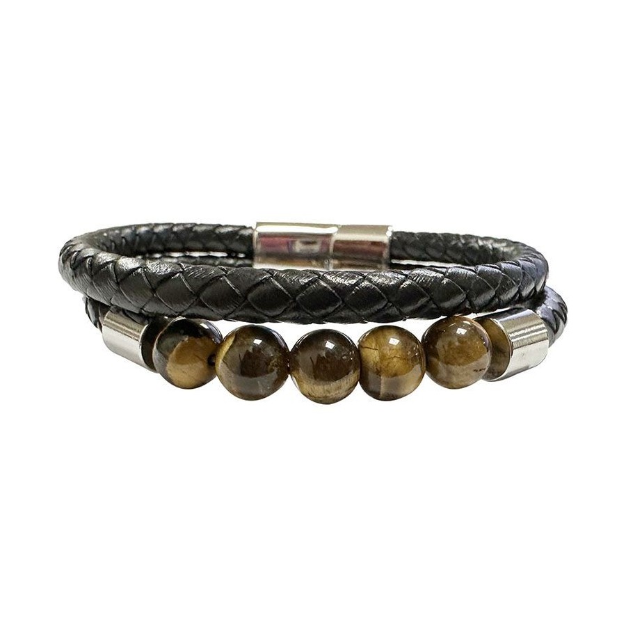 Bracelet 2 rangs de cuir et OEIL DE TIGRE Bracelet 2 rangs de cuir et OEIL DE TIGRE