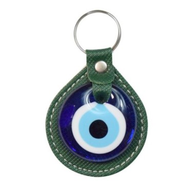 Porte-clés en Cuir Oeil de Nazar Vert