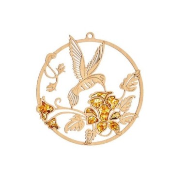 Décoration colibri  ambre  et bois de bouleau