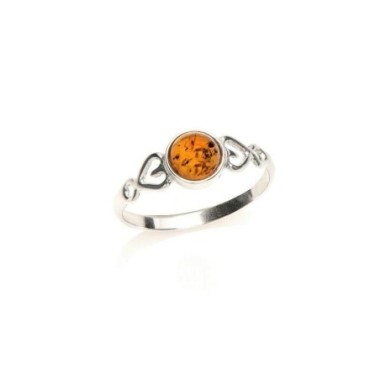 Bague avec ambre cognac naturel de la mer Baltique, en argent rhodié 925