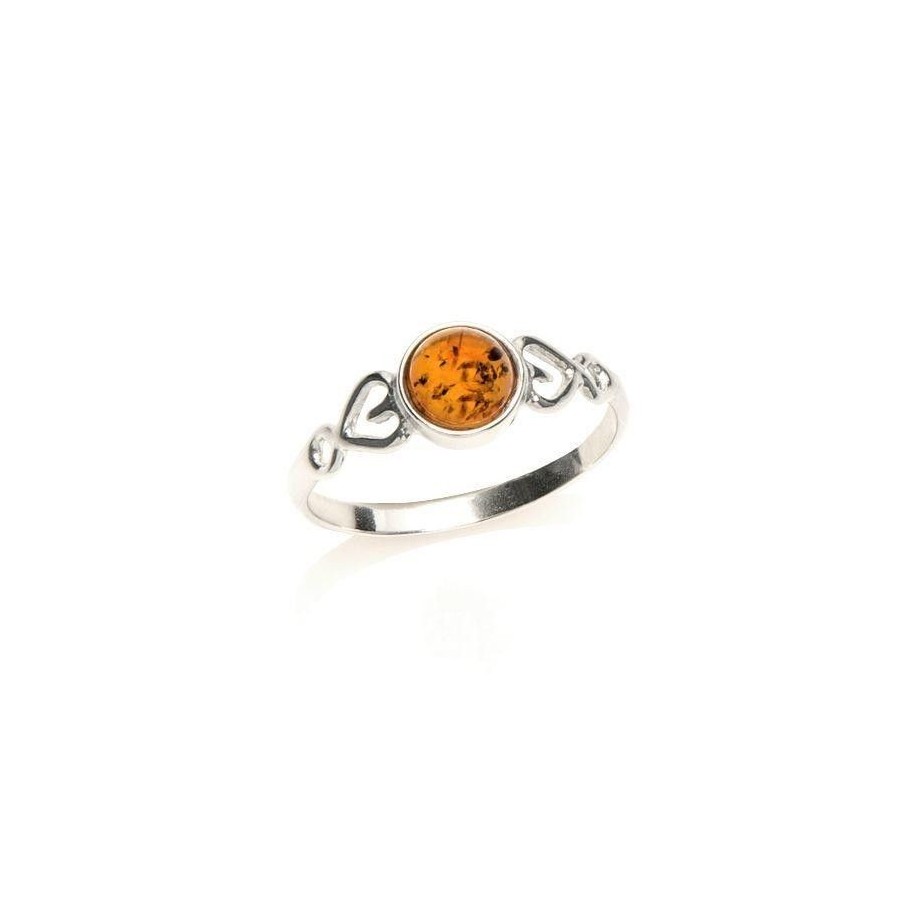 Bague avec ambre cognac naturel de la mer Baltique, en argent rhodié 925