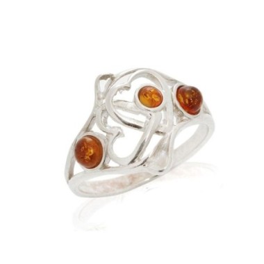 Bague avec ambre cognac naturel de la mer Baltique, en argent rhodié 925