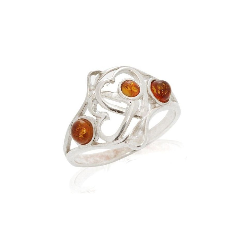 Bague avec ambre cognac naturel de la mer Baltique, en argent rhodié 925