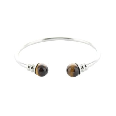 Bracelet cuivre avec Aimants Jonc Métal argenté Perles Œil de Tigre