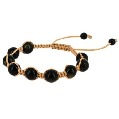 Bracelet Shambala Obsidienne Dorée