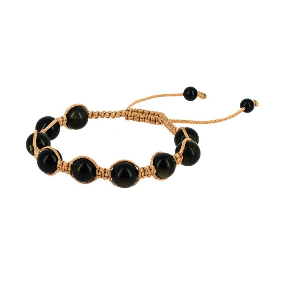 Bracelet Shambala Obsidienne Dorée