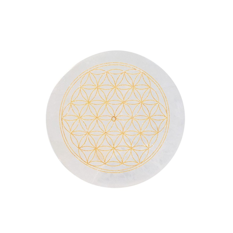 Porte-encens rond gravé Fleur de Vie