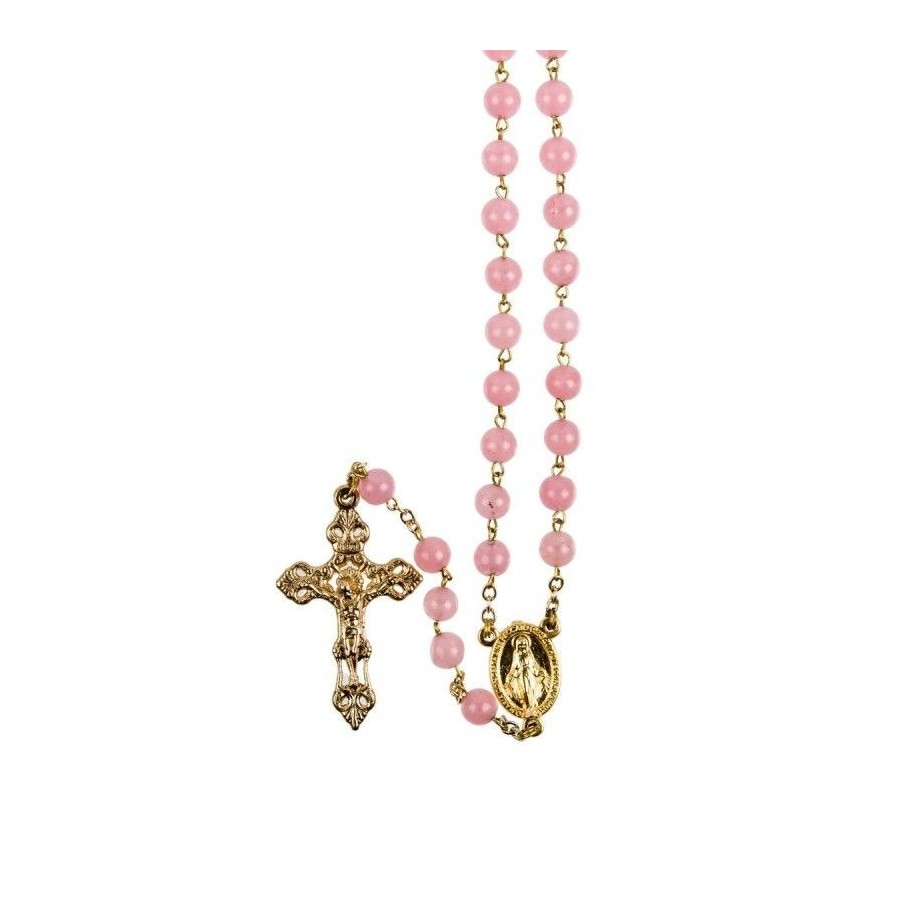 Chapelet sur chaîne grains quartz rose Ø 7 mm