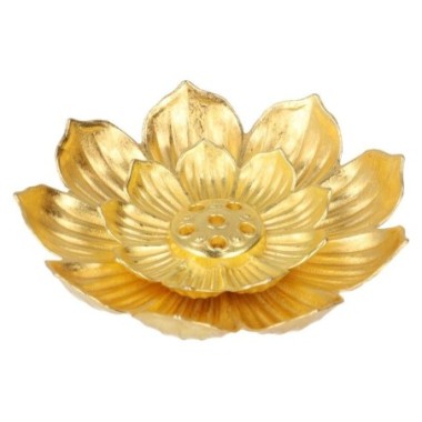 Brûle-bâtonnets lotus en zinc doré, pour plusieurs tailles de bâtonnets, Ø 5 cm.